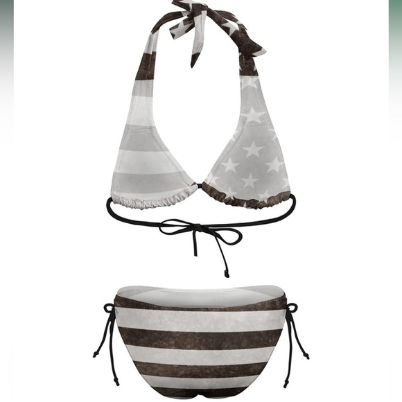 NIP Black White American Star Striped String Bikini Size XXL - Picture 6 of 6